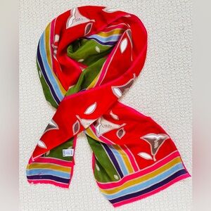 Oscar de la Renta | Vintage | Silk Oblong Scarf | 80s Floral | Made in Japan